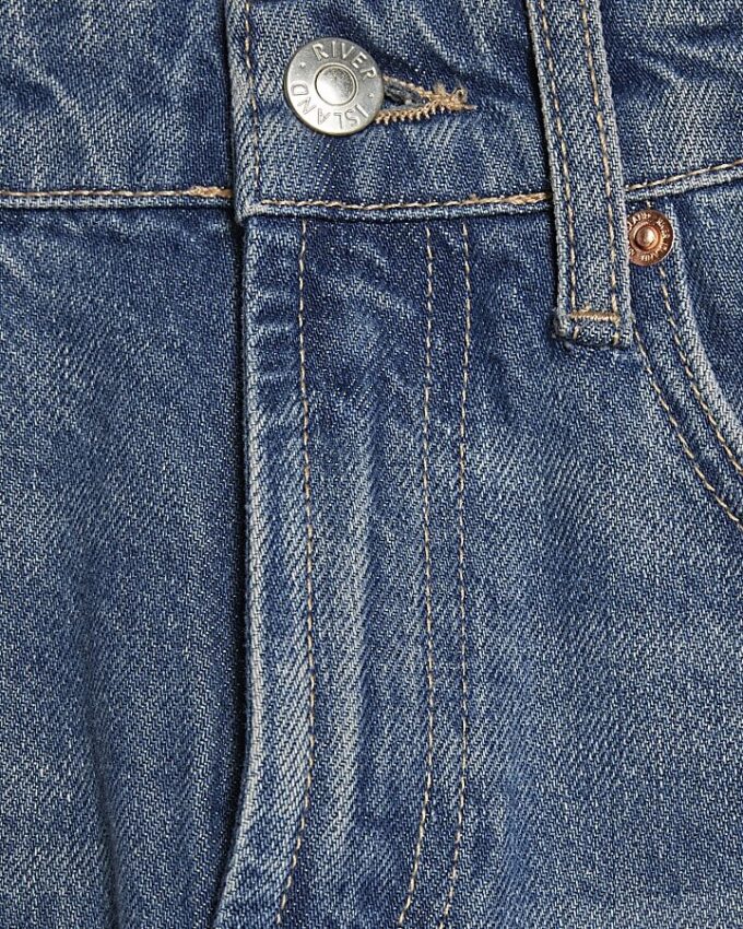 Blue Raw Hem Wide Leg Jeans