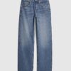 Blue Raw Hem Wide Leg Jeans