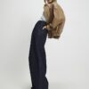 Blue Raw Waistband Wide Leg Jeans