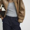 Blue Raw Waistband Wide Leg Jeans