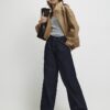 Blue Raw Waistband Wide Leg Jeans