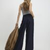 Blue Raw Waistband Wide Leg Jeans