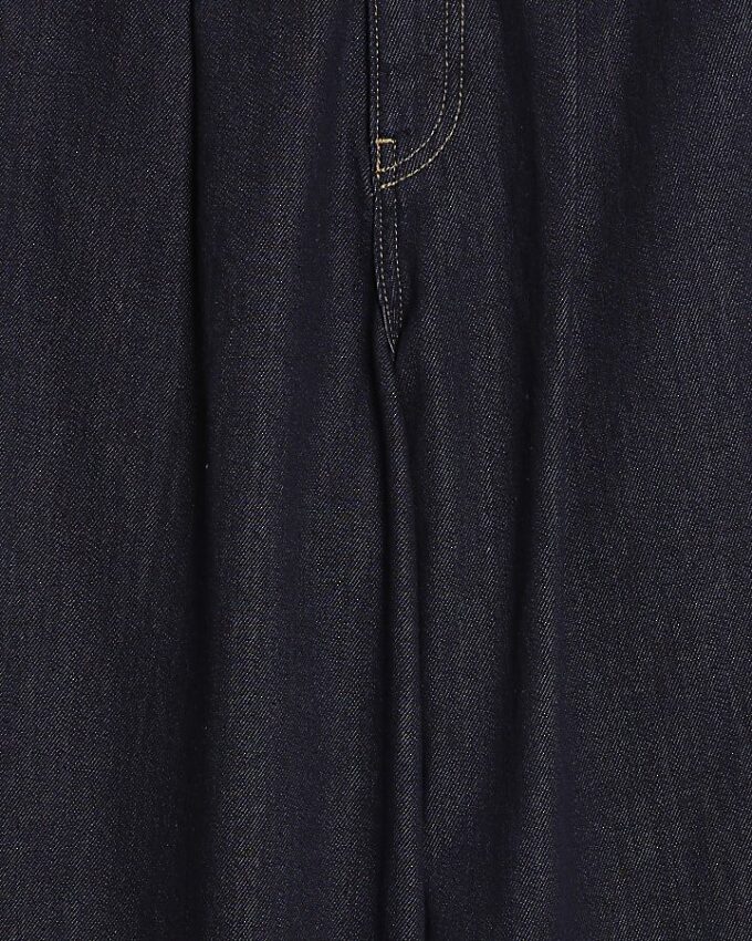 Blue Raw Waistband Wide Leg Jeans