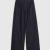 Blue Raw Waistband Wide Leg Jeans