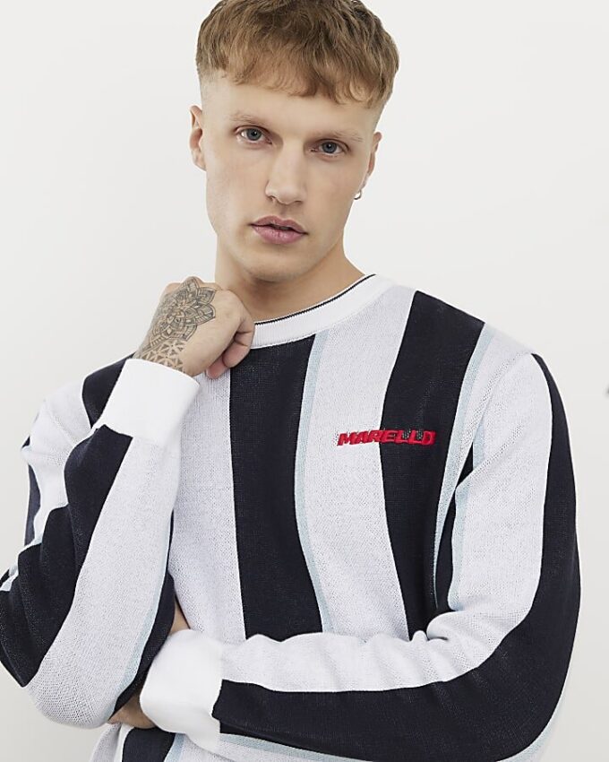 Blue Regular Fit Marello 76 Stripe Jumper