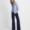 Blue Ruffle Tie Neck Blouse