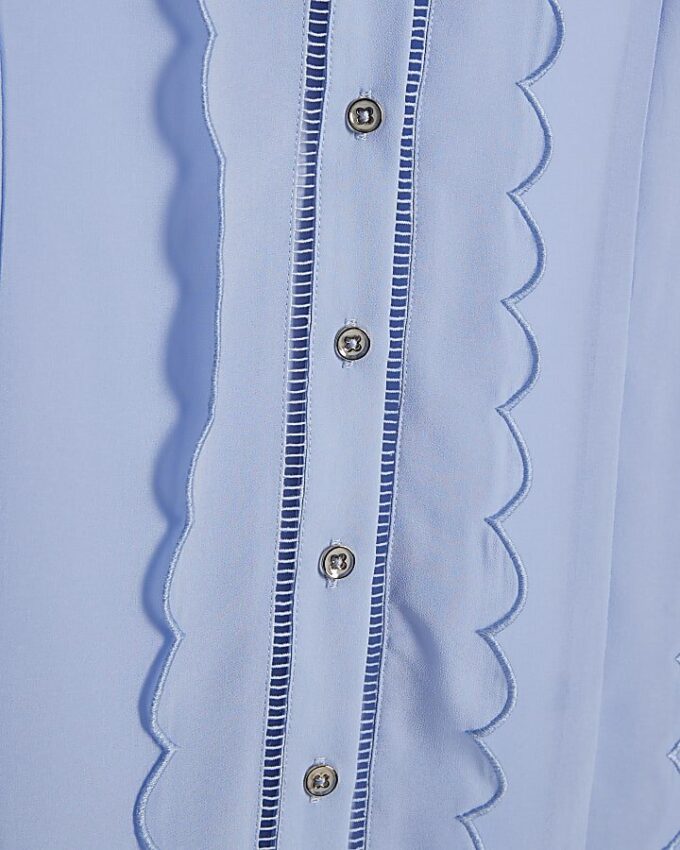 Blue Scallop Sleeveless Blouse