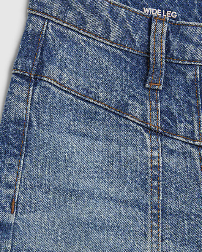 Blue Seamed Wide Leg Jeans