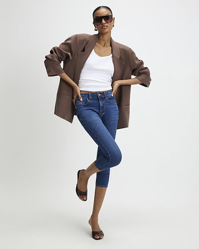 Blue Skinny Fit Capri Jeans