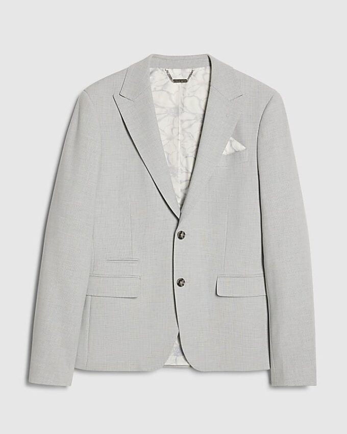 Blue Skinny Fit Check Suit Jacket