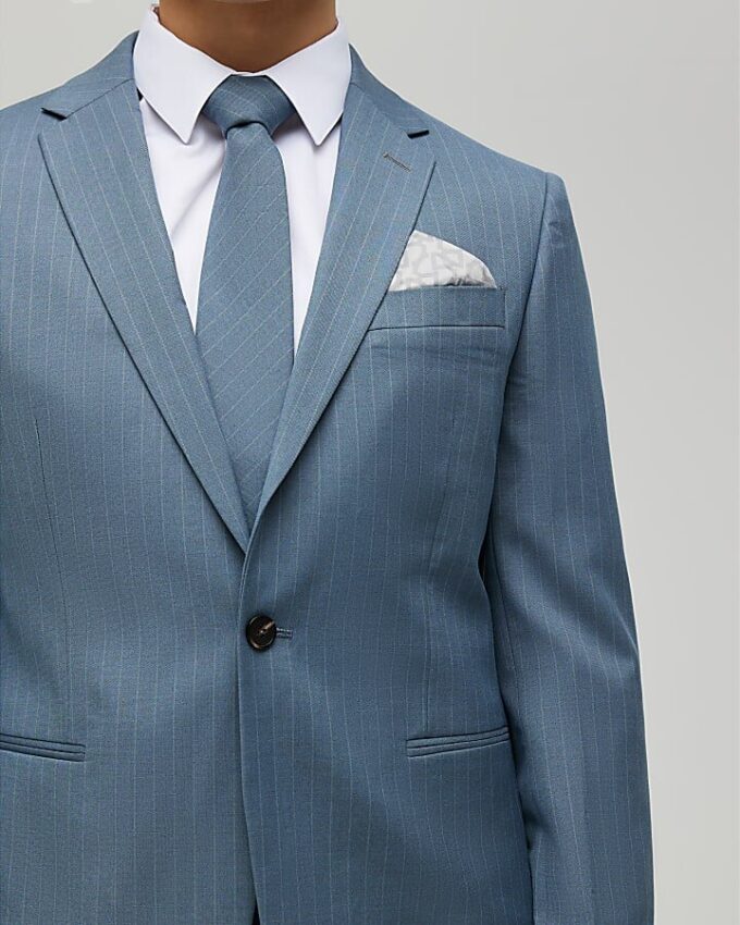 Blue Skinny Fit Pinstripe Suit Jacket
