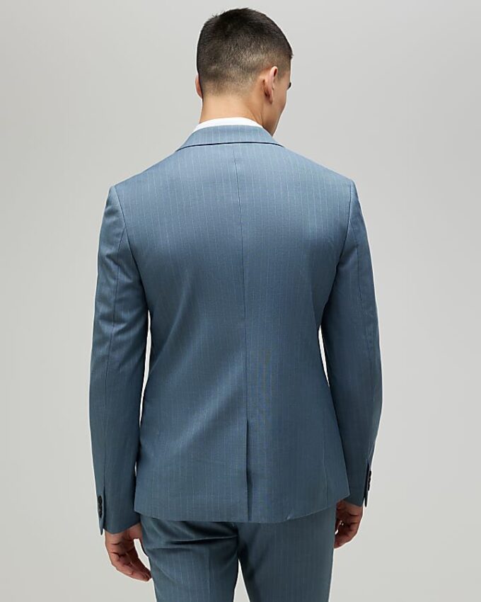 Blue Skinny Fit Pinstripe Suit Jacket