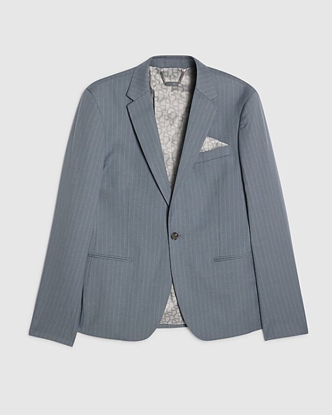 Blue Skinny Fit Pinstripe Suit Jacket