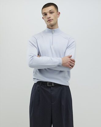 Blue Slim Fit Half Zip Jumpers