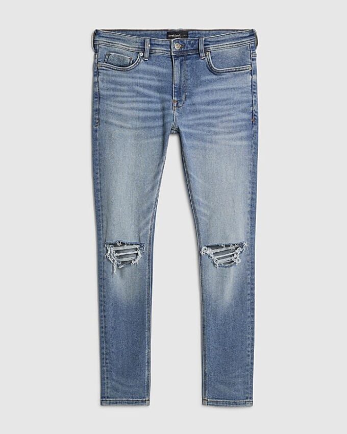 Blue Spray On Rip Jeans