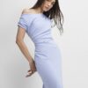 Blue Stretchy Draped Midi Dress