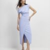 Blue Stretchy Draped Midi Dress
