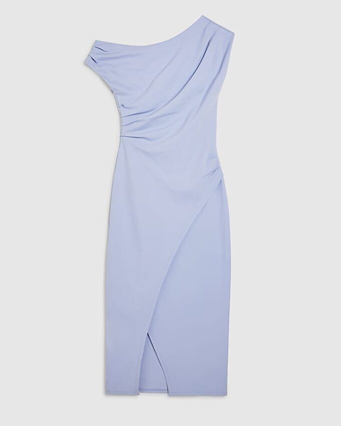 Blue Stretchy Draped Midi Dress