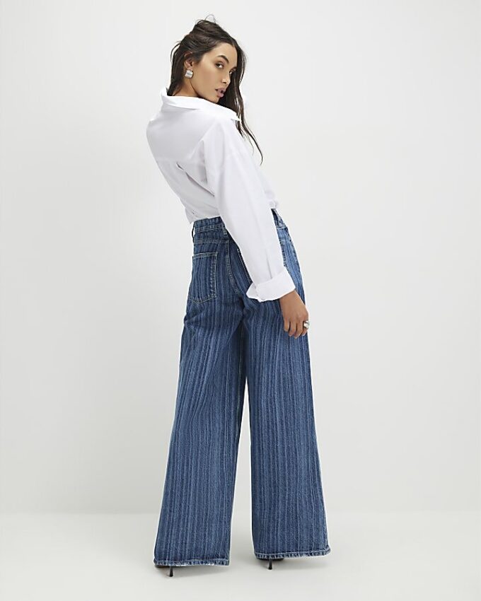 Blue Stripe Wide Leg Jeans