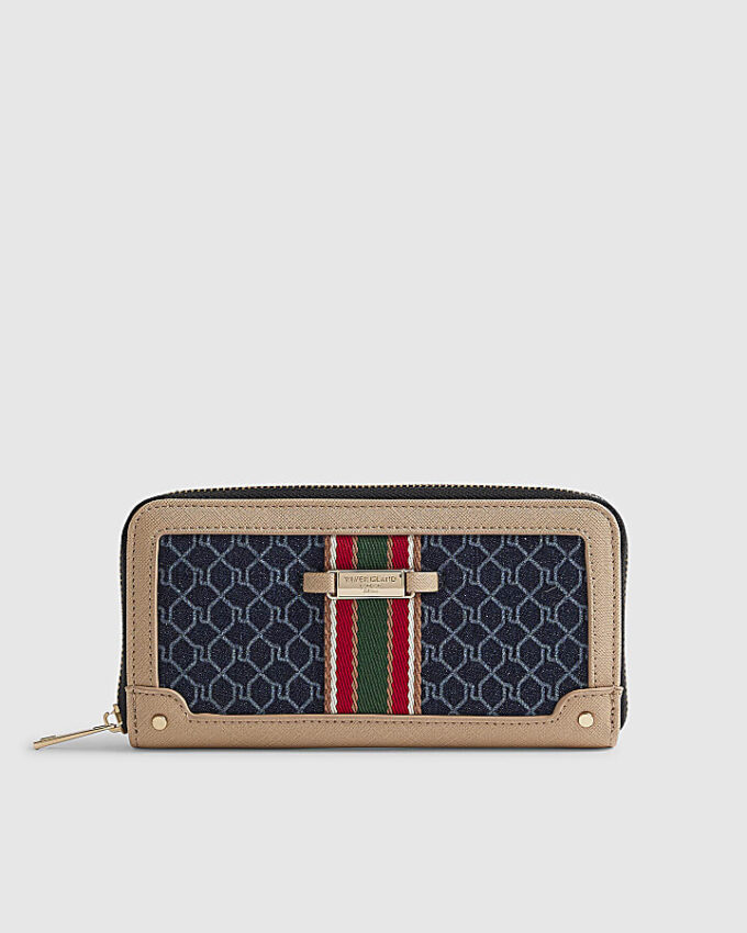 Blue Webbing Front Monogram Print Purse