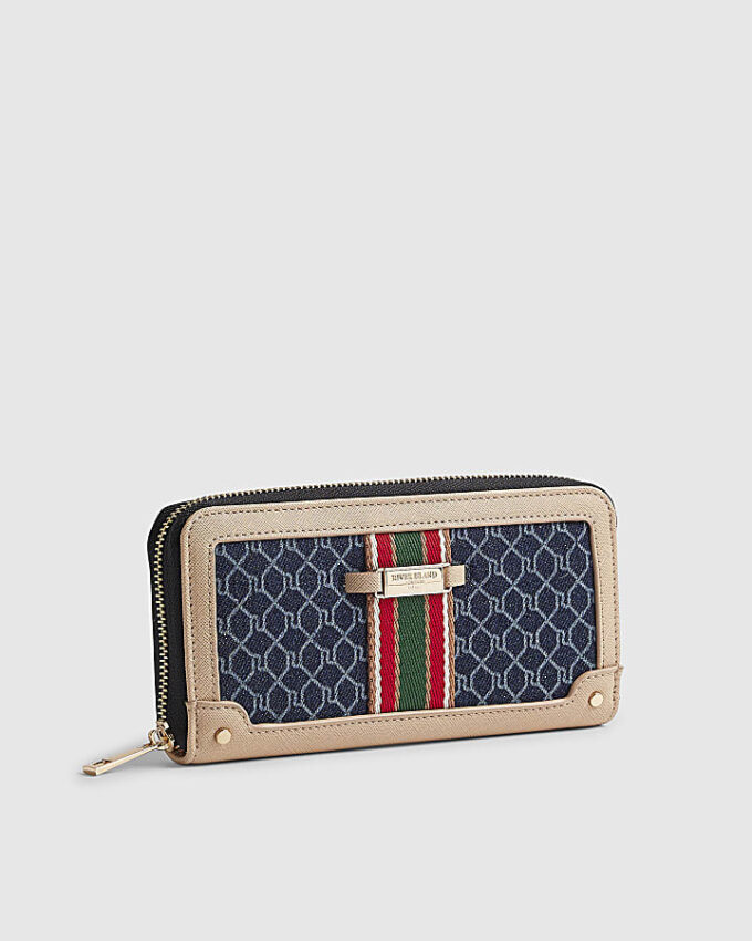 Blue Webbing Front Monogram Print Purse