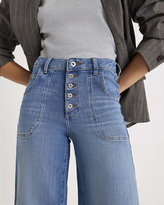 Blue Wide Leg Pocket Front Jeans