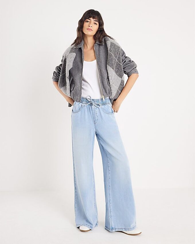 Blue Wide Leg Pyjama Style Jeans
