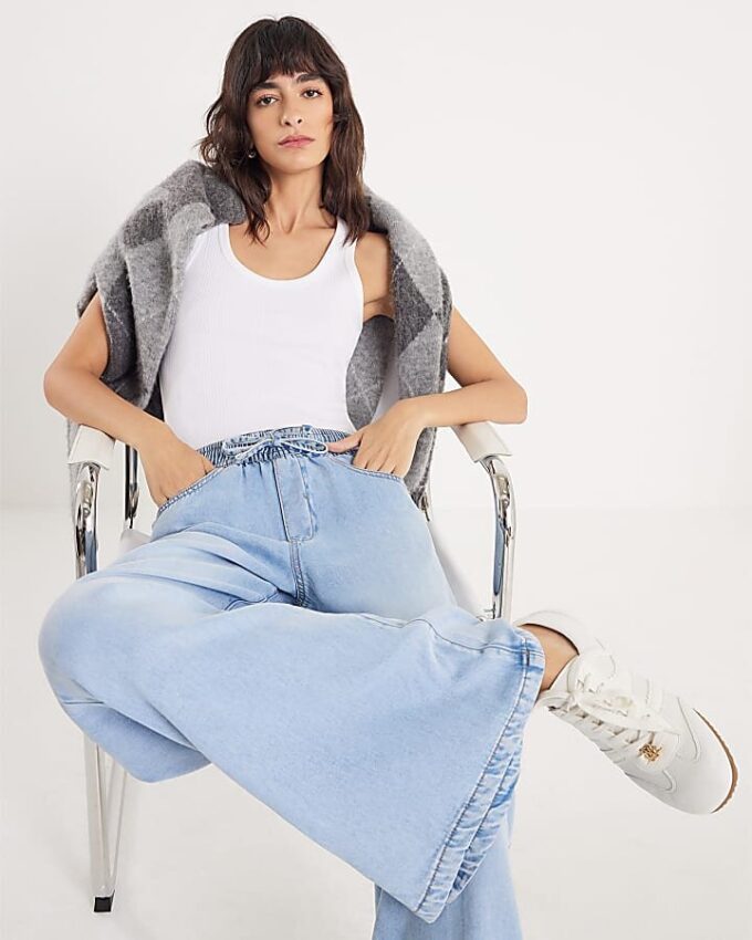 Blue Wide Leg Pyjama Style Jeans