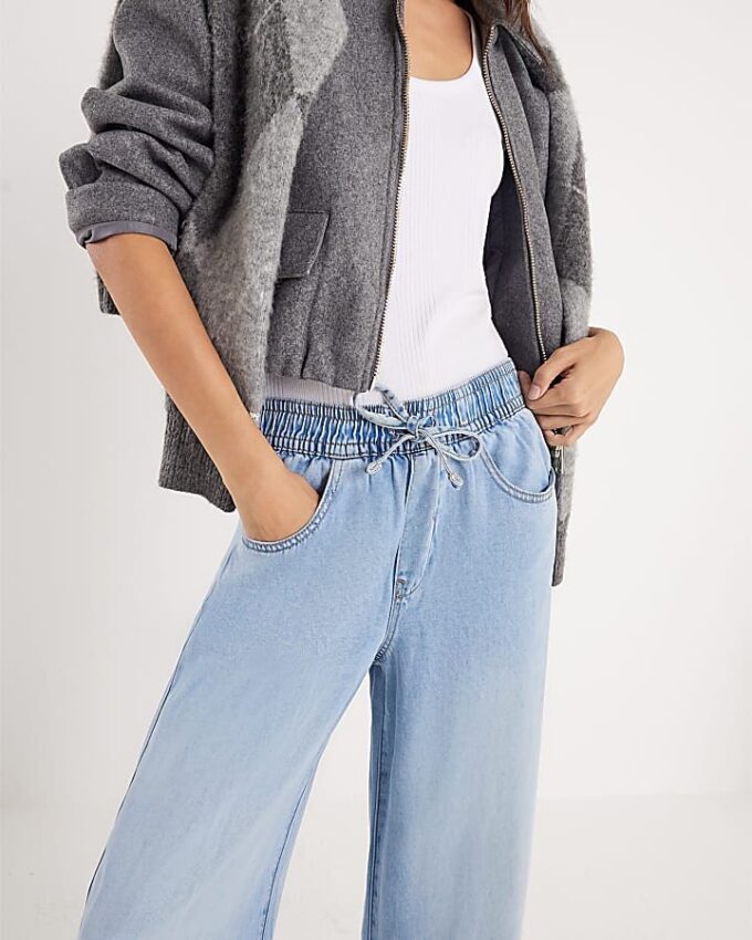 Blue Wide Leg Pyjama Style Jeans