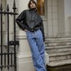 Blue Wide Leg Tie Front Jeans