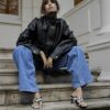 Blue Wide Leg Tie Front Jeans
