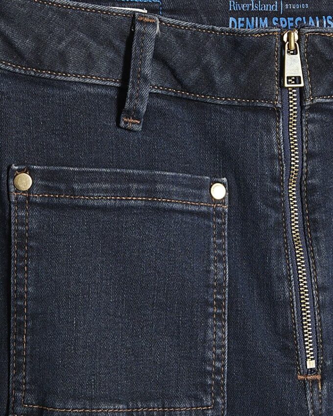 Blue zip up relaxed flare jeans
