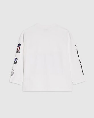 Boys White Boxy Long Sleeve Badge Graphic Top