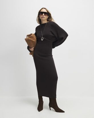 Brown 2 In 1 Jumper Maxi Dress
