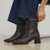Brown Block Heel Stretch Sock Boot