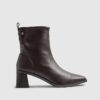 Brown Block Heel Stretch Sock Boot