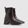 Brown Block Heel Stretch Sock Boot