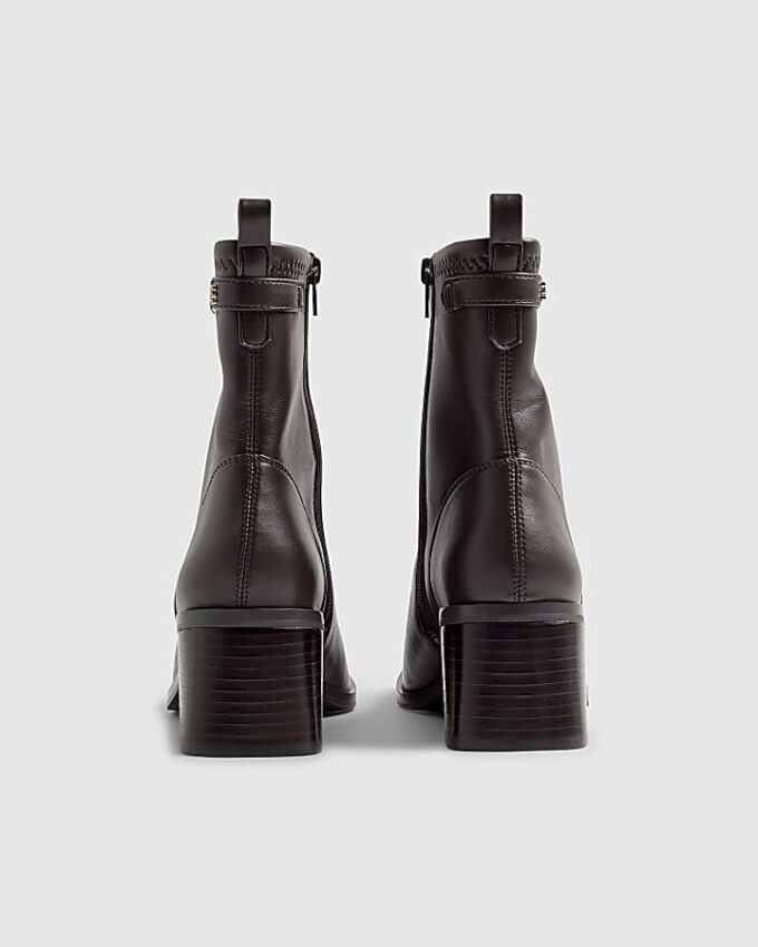 Brown Block Heel Stretch Sock Boot