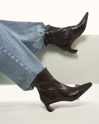 Brown Block Heel Stretch Sock Boots