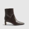 Brown Block Heel Stretch Sock Boots