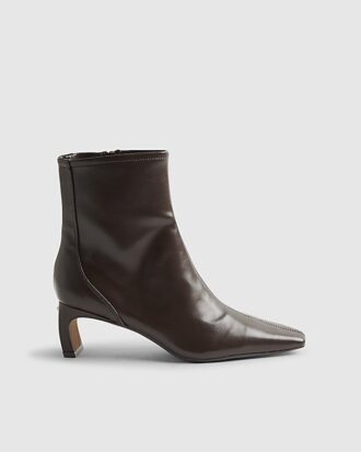Brown Block Heel Stretch Sock Boots
