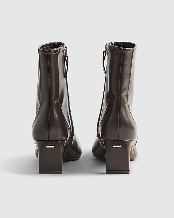 Brown Block Heel Stretch Sock Boots
