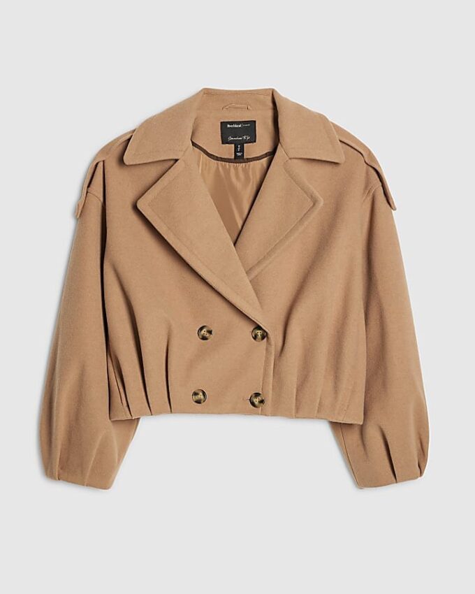 Brown Bubble Hem Double Breasted Jacket