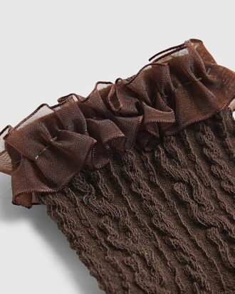 Brown Cable Knit Frill Socks