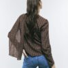 Brown Check Cowl Neck Drape Blouse