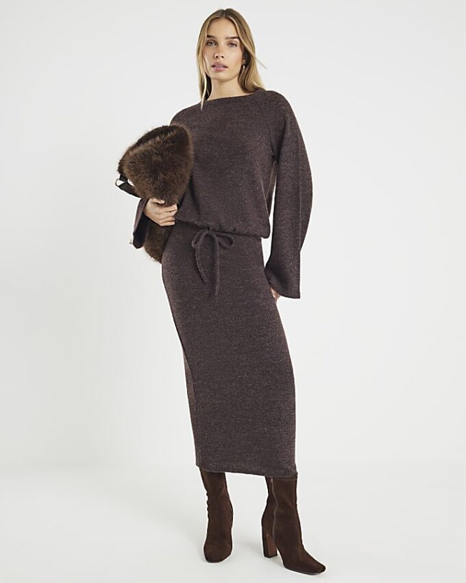 Brown Cosy Long Sleeve Bubble Hem Top