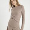 Brown Cosy Long Sleeve Twist Front Top