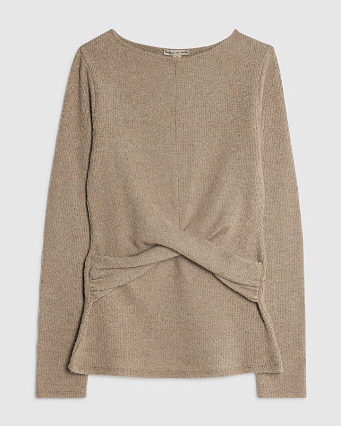 Brown Cosy Long Sleeve Twist Front Top