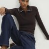 Brown Cosy Tipped Polo Top