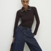 Brown Cosy Tipped Polo Top